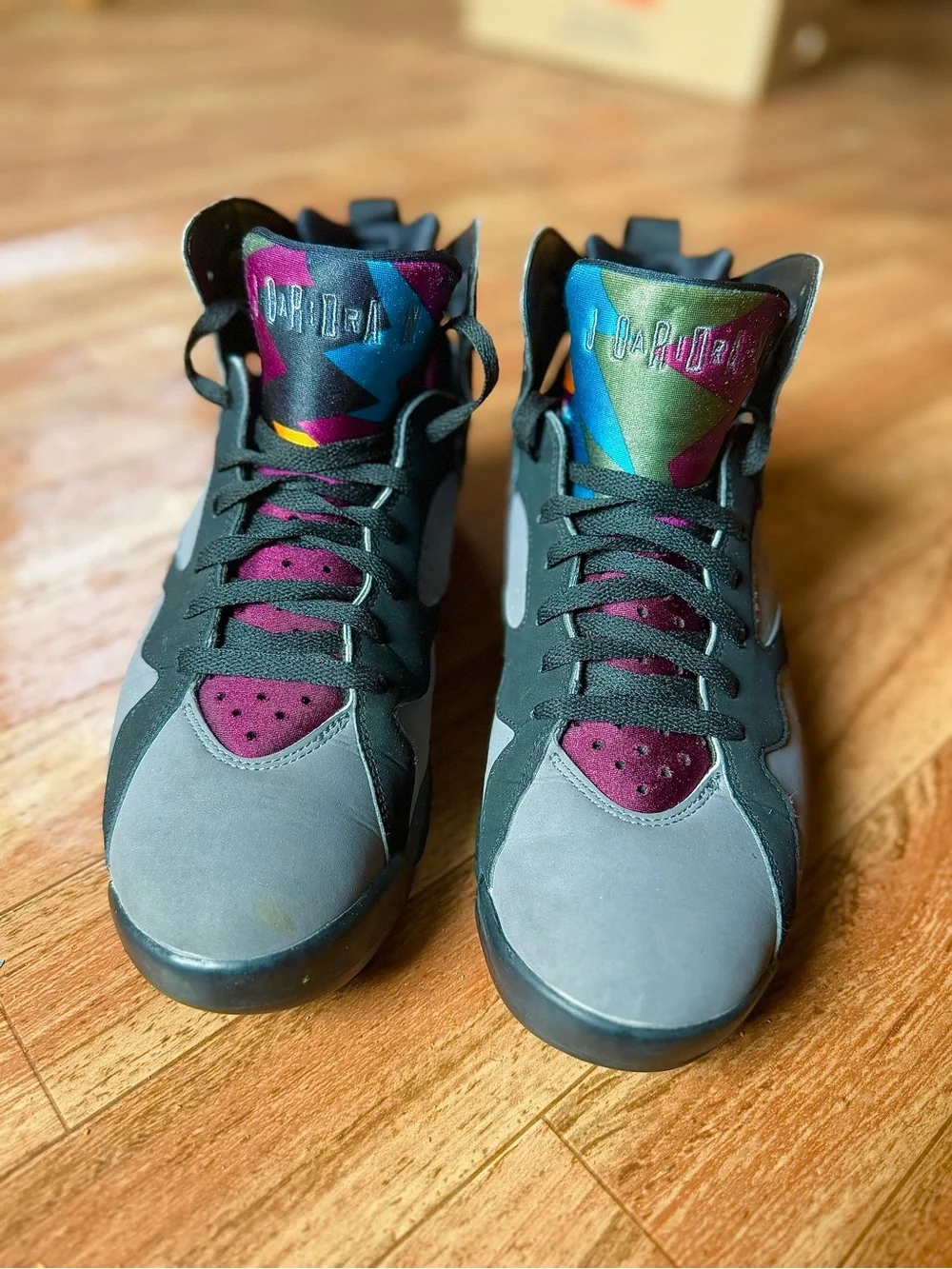 Air jordan 7 Retro Basketball Shoes - Grey & Black with Burgundy Accents